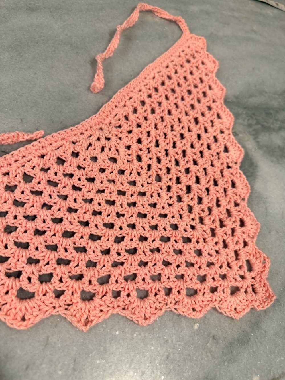 Handmade Crochet Kerchief Head Scarf Cotton Boho Triangle Wrap Fest Cottagecore